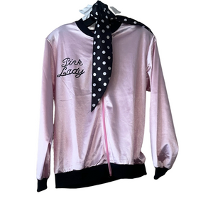 Pink Lady Satin Jacket with Polka Dot Scarf